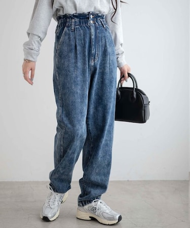 ウエストフリルデニムマムパンツ