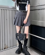 ベルト付きチェーンプリーツミニスカート