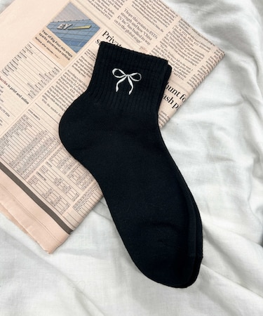 リボン刺繍アンクルパイルソックス