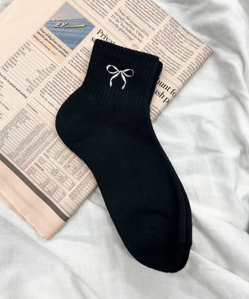リボン刺繍アンクルパイルソックス