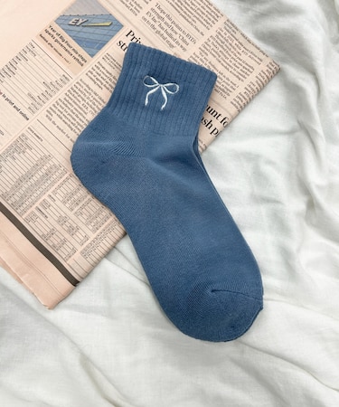 リボン刺繍アンクルパイルソックス