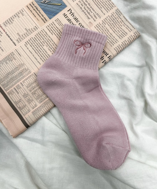 リボン刺繍アンクルパイルソックス