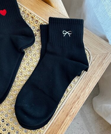 モチーフ刺繍アンクル底パイルソックス