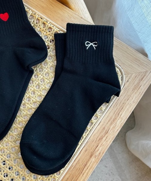 モチーフ刺繍アンクル底パイルソックス