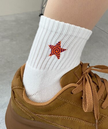 モチーフ刺繍アンクル底パイルソックス