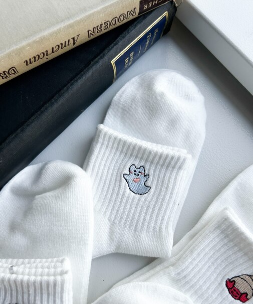 アニマル刺繍アンクル底パイルソックス