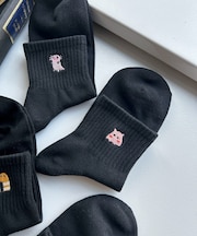 アニマル刺繍アンクル底パイルソックス