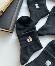 アニマル刺繍アンクル底パイルソックス