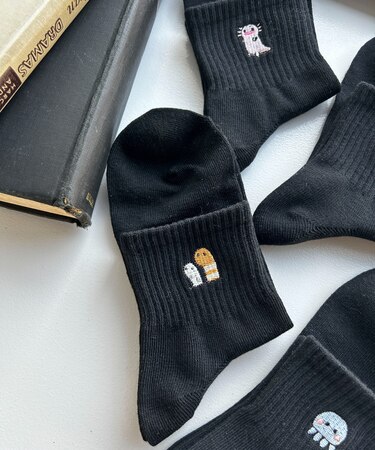 アニマル刺繍アンクル底パイルソックス