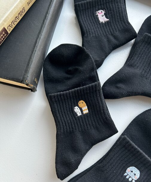 アニマル刺繍アンクル底パイルソックス