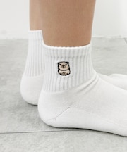 アニマル刺繍アンクル底パイルソックス