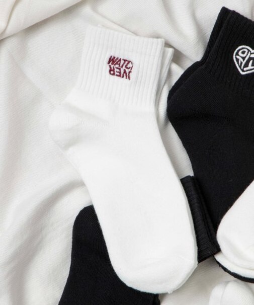 デザインロゴ刺繍アンクル底パイルソックス