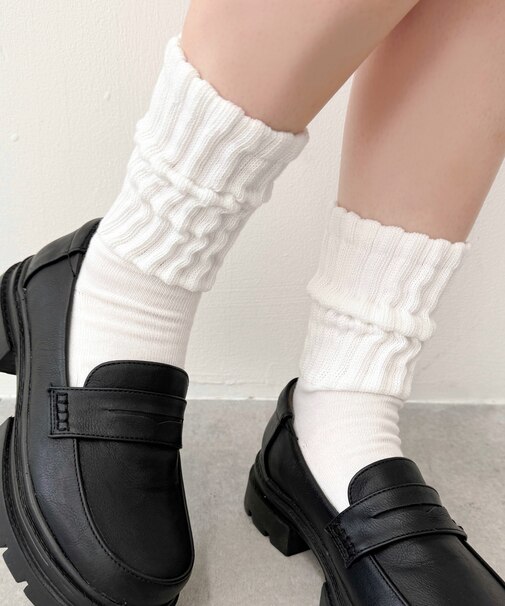 サポート付きボリューム無地リブソックス