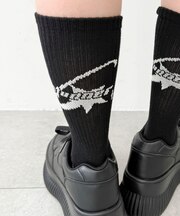 バックデザイン底パイルクルーソックス