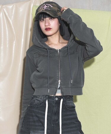 グラフィックダメージWジップパーカー