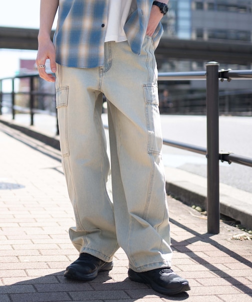 イージー3Dバレルレッグデニムカーゴパンツ