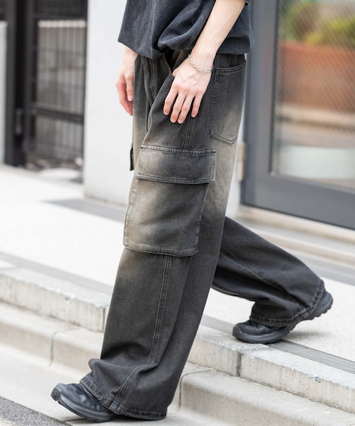 ローライズバギーフレアデニムカーゴパンツ