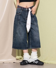 スカーフ付きワイドデニムハーフパンツ