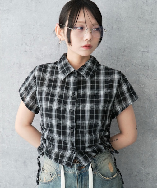 サイドドロストチェックシャツ