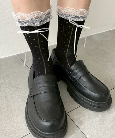レース付きサテンリボンソックス