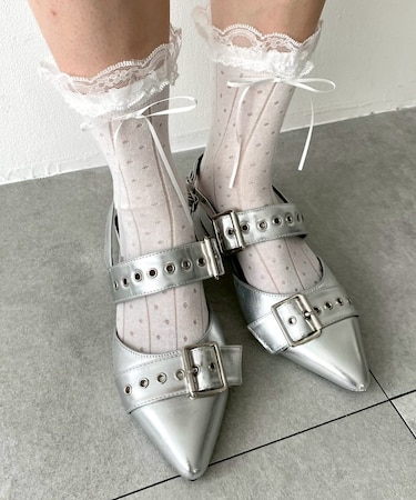 レース付きサテンリボンソックス