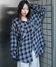 チェックフードBIGネルシャツ