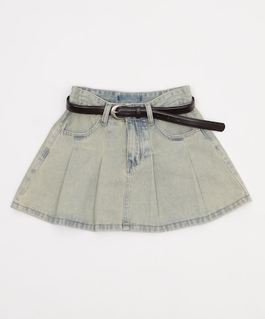 タックプリーツデニムミニスカパン