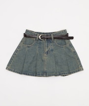 タックプリーツデニムミニスカパン