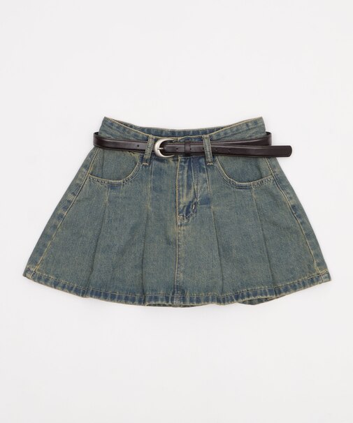 タックプリーツデニムミニスカパン