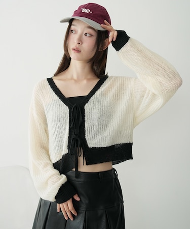 モヘアタッチ2WAYリボンカーデ