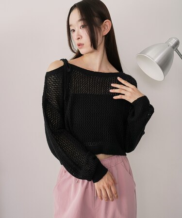 モヘアタッチ2WAYワンショルニット