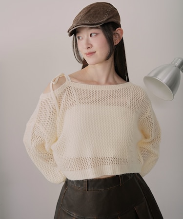 モヘアタッチ2WAYワンショルニット