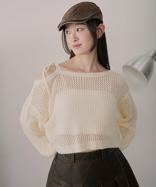 モヘアタッチ2WAYワンショルニット