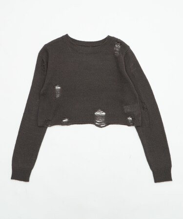 モヘアタッチダメージショートニット