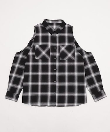 オープンショルダーチェックBIGシャツ
