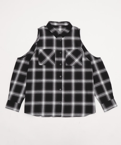 オープンショルダーチェックBIGシャツ