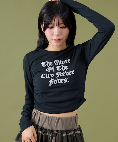 サイドギャザーレターロゴロンT