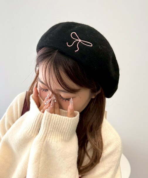 リボン刺繍ベレー
