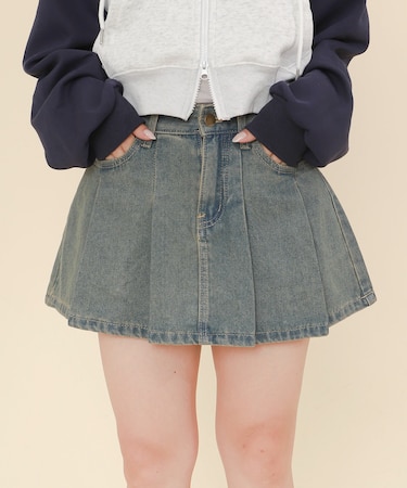 タックデニムミニスカパン