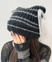 ラメリボンネコミミニットキャップ