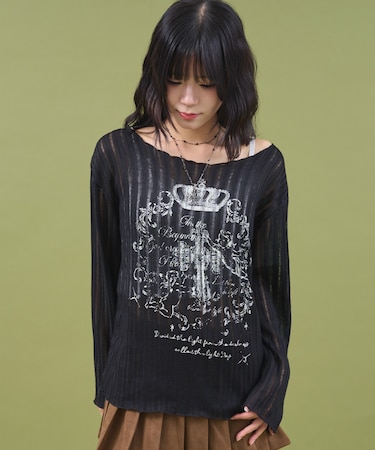 オフショルグラッフィックニット