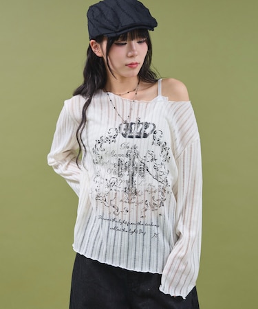 オフショルグラッフィックニット