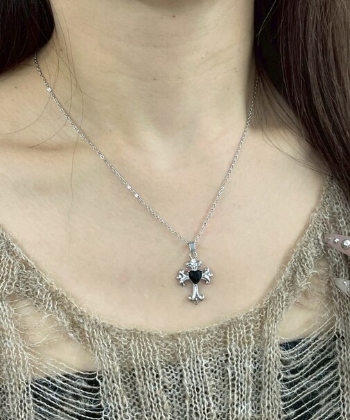 Lブラックストーンモチーフネックレス