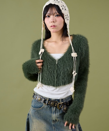 シャギーショートニットカーデ