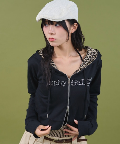 ラインストーンショートパーカー