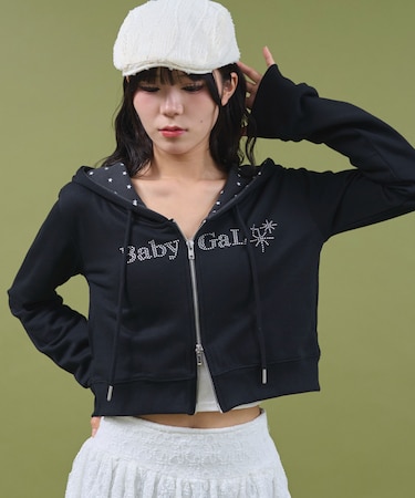 ラインストーンショートパーカー