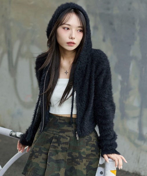 シャギーニットジップパーカー