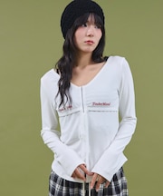 ロゴ刺繍レースフックカーデ