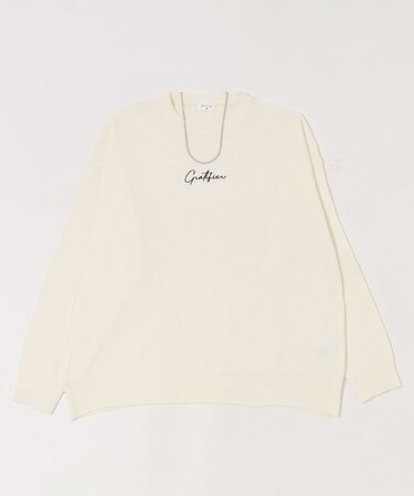 アクセ付きワンポイントニットプルオーバー