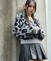 レオパードシャギーショートニット